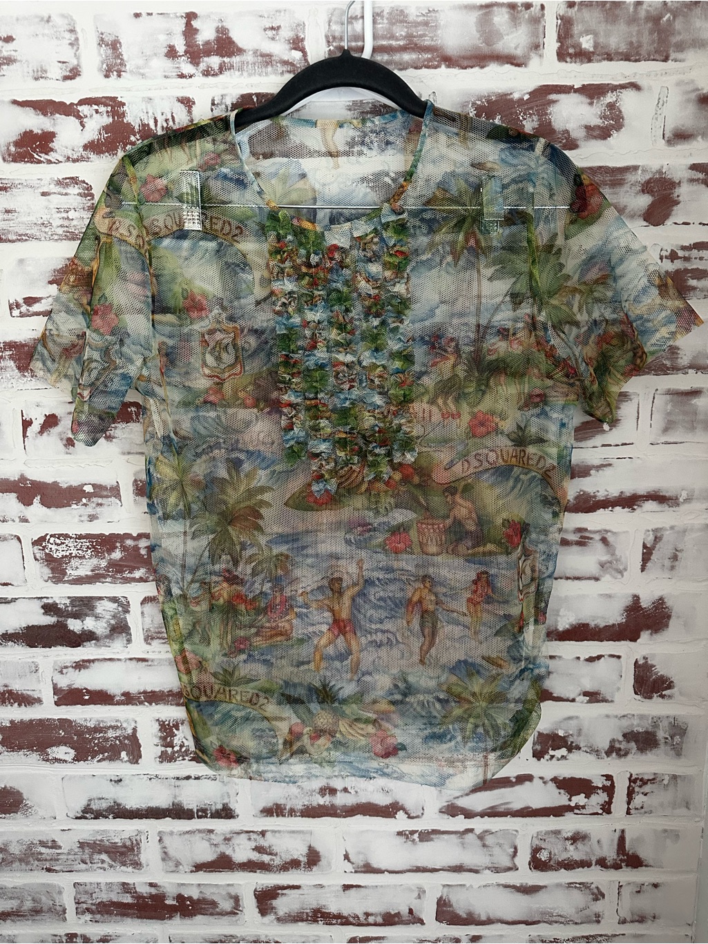 Dsquared Hawaiian Mesh Print Top In Blue, Green, Pink
